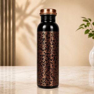 Eco Friendly Reusable <b>Copper</b> Water Bottle with Lid <b>Screw</b>-On Cap Private Label Supplier India Custom Printed Dishwasher Safe - Product Image 2