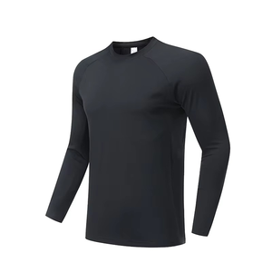Haut de sport unisexe noir à manches longues, séchage rapide, respirant, anti-UV, avec logo frontal, en polyester/nylon 220g - Product Image 5