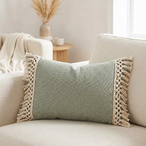 30 × 50 cm Long Lumbar Cotton <b>Pillow</b> Cover Decorative <b>Fringe</b> <b>Trim</b> Bench Cushion Organic Modern Decor - Product Image 6