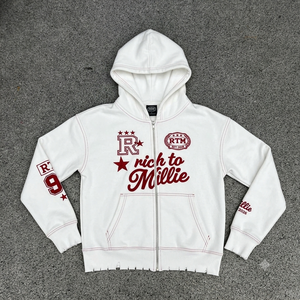 Sudadera con Capucha Blanca de Nuevo Diseño con Cremallera y Logotipo Rojo Estampado, Chaqueta de Forro Polar Informal Unisex para Otoño - Product Image 1