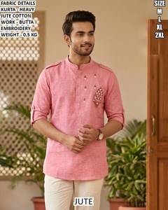 Kurta de Boda Tradicional Minimalista de Algodón, Corte Regular, Largo hasta el Suelo - Product Image 2
