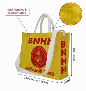 PARIJAT HANDICRAFT Printed Natural Jute Tote Bag 14x16x5 with Rope Handle - Product Image 2