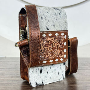 El más nuevo bolso de cuero para teléfono con pelo en el cuero genuino occidental bolso cruzado para teléfono móvil tarjetero de cuero de vaca monedero Floral - Product Image 5