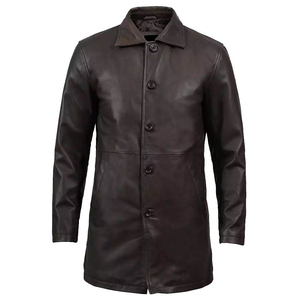 Plus Size Men Genuine Leather Waterproof Winter Trench Coat Long Sleeve Belted Fur Trim Outerwear Casual Streetwear - Product Image 3