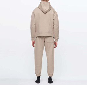 Ensemble de survêtement beige à capuche pour homme, manches longues, couleur unie, avec poches latérales, respirant, décontracté, pour l'automne - Product Image 2