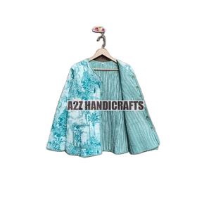 Chaqueta acolchada de mujer Bohemia floral vintage India talla XL manga larga algodón estampado en bloque indio para aspecto nupcial de invierno - Product Image 1