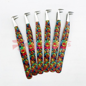 RMI Private Label Stainless Steel <b>Paper</b> Coated Eyelash Tweezers Custom Printed <b>Pattern</b> Pink Color Russian Volume Eyelash Tweezer - Product Image 3