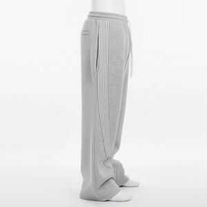 Pantalones Deportivos de Lona Gris para Hombre, Cintura Elástica con Cordón, Corte Holgado Informal, Largos, Transpirables, de Algodón de Peso Medio, para Primavera - Product Image 3