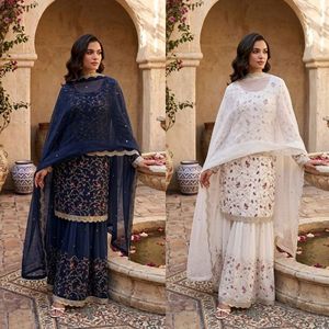 Elegant Georgette Sequins, Thread and Zari Embroidered <b>Top</b> with Flairy Sharara Set for Women Wear by Royal Export - Product Image 5