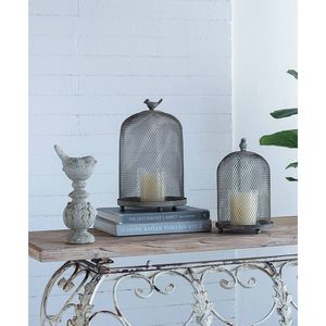 Ophira Sparrow Juego de 2 candelabros de malla gris antiguo grande D8.5x13 "pequeño D7x10" Otra categoría para linternas y tarros de velas - Product Image 4