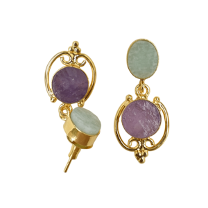 Vintage 18K <b>Gold</b> Plated Bohemian Drop <b>Earrings</b> with Amethyst and Amazonite Stone Bezel Setting Women's Gift Jewelry - Product Image 4