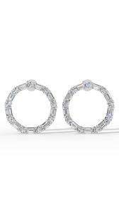 ต่างหูเพชรทรงห่วงสุดหรู ประดับเพชรทรงบาแกตต์และทรงกลม ทอง 18K เครื่องประดับชั้นดี ขายส่ง - Product Image 3