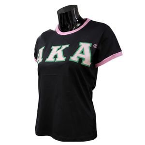 <b>Black</b> Pink Ringer T <b>Shirt</b> <b>Women</b> Short Sleeve Contrast Trim Tee Casual Fashion Top Streetwear Apparel Stylish Ladies Wholesale - Product Image 2