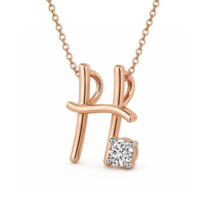 Colgante de Diamante Solitario en Oro de 10K/14K, Colgante con Letra H y Diamante Cultivado en Laboratorio de Corte Redondo con Cuatro Puntas, Colgante de Lujo - Product Image 4