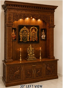 Traditional Gujarati Style Pooja <b>Mandir</b> Hand Carved Solid Teak Wood Temple with Peacock Carving Pooja Temple for Prayer Room USA - Product Image 3