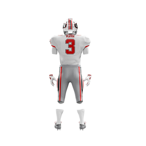Ensemble Maillot et Pantalon de Football Américain Personnalisé Sublimé Blanc Rouge pour 3 Joueurs, Ajusté, Anti-Transpiration, pour Hommes Adultes - Product Image 4