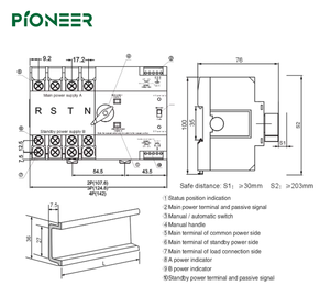 Interrupteur de transfert automatique triphasé sur rail <span class=keywords><strong>DIN</strong></span>, type PC, <span class=keywords><strong>double</strong></span> alimentation, 4P, 125A, AC 380V, pour générateur - Product Image 6