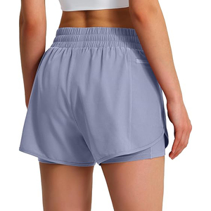 Shorts de sport pour femmes à double couche avec poche pour téléphone, en polyester, séchage rapide, fluides, taille haute, respirants, pour le yoga et l'entraînement - Product Image 2