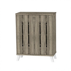 Meuble à chaussures moderne 25_0025 contemporain à 4 niveaux en bois avec portes à lattes verticales, organisateur d'entrée respirant, mobilier de maison - Product Image 6