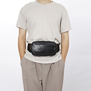 Bolso de Cintura de Cuero Genuino Negro para Hombre, con Cierre de Cremallera, Multifuncional, Tipo Bandolera y Correa Ajustable - Product Image 4