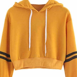 Sudadera Corta con Capucha para Mujer, Color Sólido, Manga Larga, Informal, Otoñal, Tejida, Amarilla, 100% Algodón, Transpirable - Product Image 3
