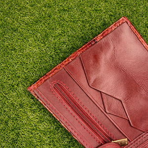 Elegant Burgundy Alligator Embossed Leather Men,s Bifold <b>Wallet</b> Stylish Multi Slot Card <b>Holders</b> With Zipper Pocket And ID Window - Product Image 6