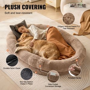 Cuccia per Cani XL a Forma Ovale con Rivestimento in Finta Pelliccia di Coniglio e Schiuma Ortopedica a Nido d'Ape - Product Image 3
