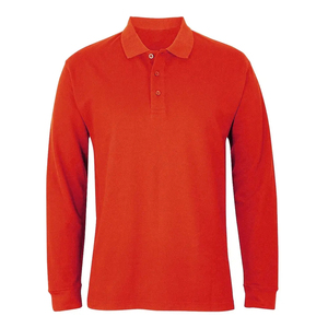 Men Long Sleeve <b>Polo</b> <b>Shirt</b> Cotton Pique Solid <b>Orange</b> Casual Button Down Regular Fit Knitted Fabric Anti Shrink - Product Image 4
