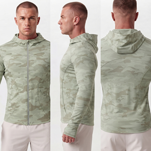 <b>Men</b> <b>Camo</b> Printed Slimming Hooded Yoga <b>Jacket</b> Gym Workout Wear Base Layer Zipper Hoodie <b>Men</b> 100% Polyester Compression Zipper Top - Product Image 5