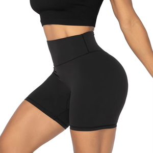 Shorts de yoga sans couture taille haute pour femme, noir uni, en Spandex et Nylon, avec taille élastique, pour fitness et entraînement - Product Image 3