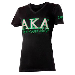 AKA เสื้อยืดคอวีผู้หญิงสุดหรู สีชมพูอ่อน ผ้าฝ้ายพรีเมี่ยม แขนสั้น เสื้อผ้าแฟชั่นสำหรับชมรมหญิงสาวกรีก - Product Image 1