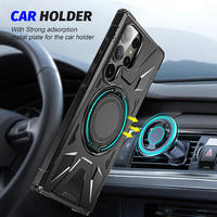 Casing Ponsel Anti Benturan Empat Sudut dengan Cincin Magnetik dan Penyangga untuk Samsung S25 S24 Ultra, Pelindung Ponsel Anti Guncangan