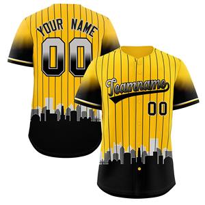 Maillot de baseball personnalisé à manches courtes, respirant, à rayures classiques avec ourlet dégradé motif skyline urbain pour vêtements de sport d'équipe - Product Image 5
