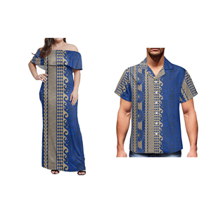 T-shirt décontracté pour homme imprimé polynésien personnalisé, robe élégante sexy à épaules dénudées, ensemble de vêtements assortis pour couple - Product Image 6