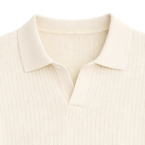 Polo en maille côtelée ondulée pour homme, manches courtes, coton premium, texture douce, coupe ajustée, décontracté et élégant, idéal pour l'été, vente en gros - Product Image 2
