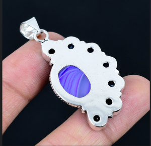 Colgante Floral con Ágata Morada y Piedras Azules Talladas en Forma de Pera en Montura Plateada Estilo Antiguo Joyería Unisex Estilo Bohemia - Product Image 3