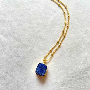 Lapis Lazuli Square Charm Pendant Sterling Silver Necklace Gold Plated Chain Blue Stone Women's Fashion High Quality IGI - Product Image 5