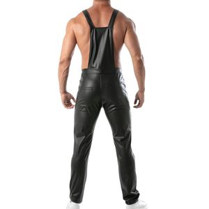 Kinky <b>Overalls</b> Pants for <b>Men</b> Black Leather Style Fetish Clubwear Adjustable Strap Bold Fashion Statement Outfit - Product Image 3