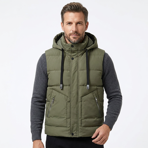 Chaleco Acolchado sin Mangas con Capucha para Hombre, Color Sólido, Cortavientos, de Secado Rápido, Informal, Corte Regular, Relleno de Poliéster, Cierre de Cremallera - Product Image 6