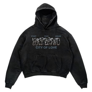 Mens Acid <b>Wash</b> Hoodie 350 GSM Heavyweight 100 Cotton French Terry White Vintage <b>Wash</b> for <b>Screen</b> Print Custom Embroidery - Product Image 4