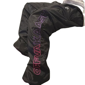 Men Oversized Graphic Nylon Pants Wide Leg Streetwear <b>Trousers</b> Bold Side Text Casual Track Pants OEM Production - Product Image 1