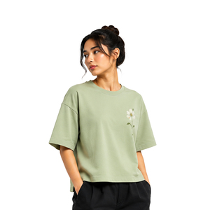 Premium Womens Boxy Fit T Shirt Custom Cotton Short Sleeve Casual Streetwear Tee Wholesale OEM ODM Private Label Apparel Boxy - Product Image 4
