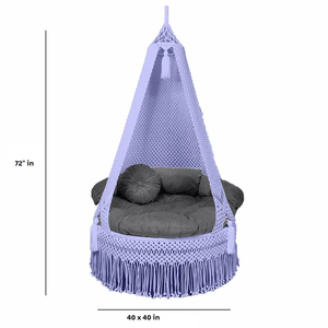 Periwinkle 72"X44" Macramé Hammock Chair Hanging Seat with Canopy Fabric Rope Woven Lounge for Indoor Outdoor Garden Bedroom - Product Image 5