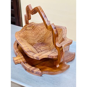 Cesta para Pan de Madera Maciza Teñida de Nogal con Separador - Venta al por Mayor Hecha a Mano - Product Image 5