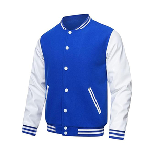 Veste universitaire bleue et blanche pour homme, coupe classique, col rabattu, fermeture boutonnée, style preppy, vêtement d'automne - Product Image 1