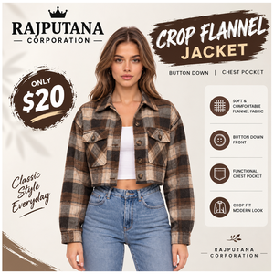 Chaqueta de Franela a Cuadros para Mujer, Manga Larga, Cuello Camisero, Cierre de Botones, 100% Algodón, Chaqueta Corta, Camisa de Franela - Product Image 1