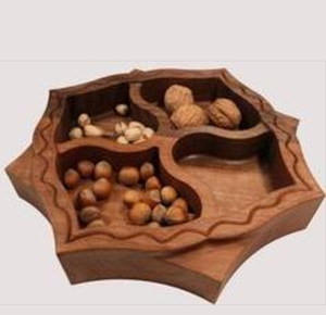 Wood Dry Fruit Tray With 4 Compartments Irregular Shape Handcrafted Wood Platter Hotel Home Collection Wood Dry Fruits Tray - Product Image 1