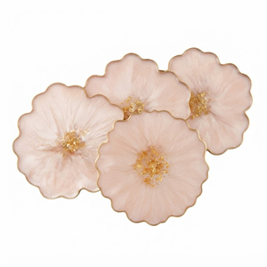 Ensemble de sous-verres en résine époxy agate faits à la main avec bord doré, style nordique personnalisé, sous-verres géode, vente en gros pour la maison et l'hôtellerie - Product Image 3