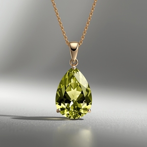 Collier pendentif en or massif 14 carats avec pierre précieuse verte taille poire certifiée, bijoux fins élégants et minimalistes pour femmes - Product Image 2