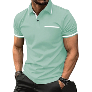 Camisa de Punto para Hombre, Manga Corta, Casual, para Golf y Tenis, con Bolsillo en el Pecho, Cuello en Contraste, Transpirable, Servicio OEM - Product Image 1